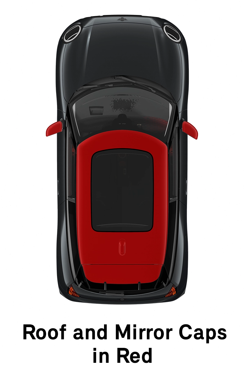 MINI krov: Krov i kućišta retrovizora u Red boji