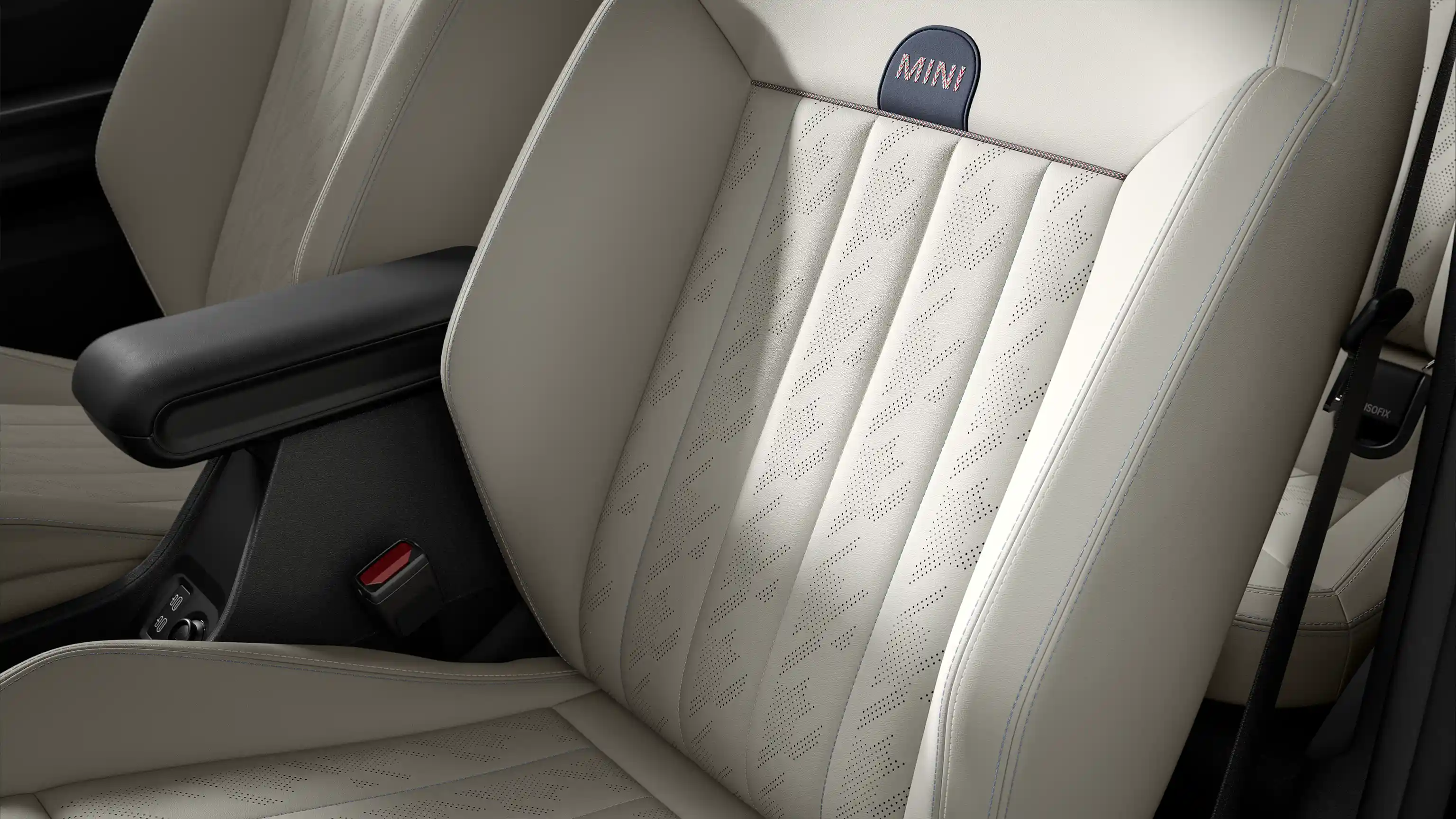 Prikaz na sjedala MINI Cooper Cabrio modela s Favoured Style opremom u Beige Vescin boji