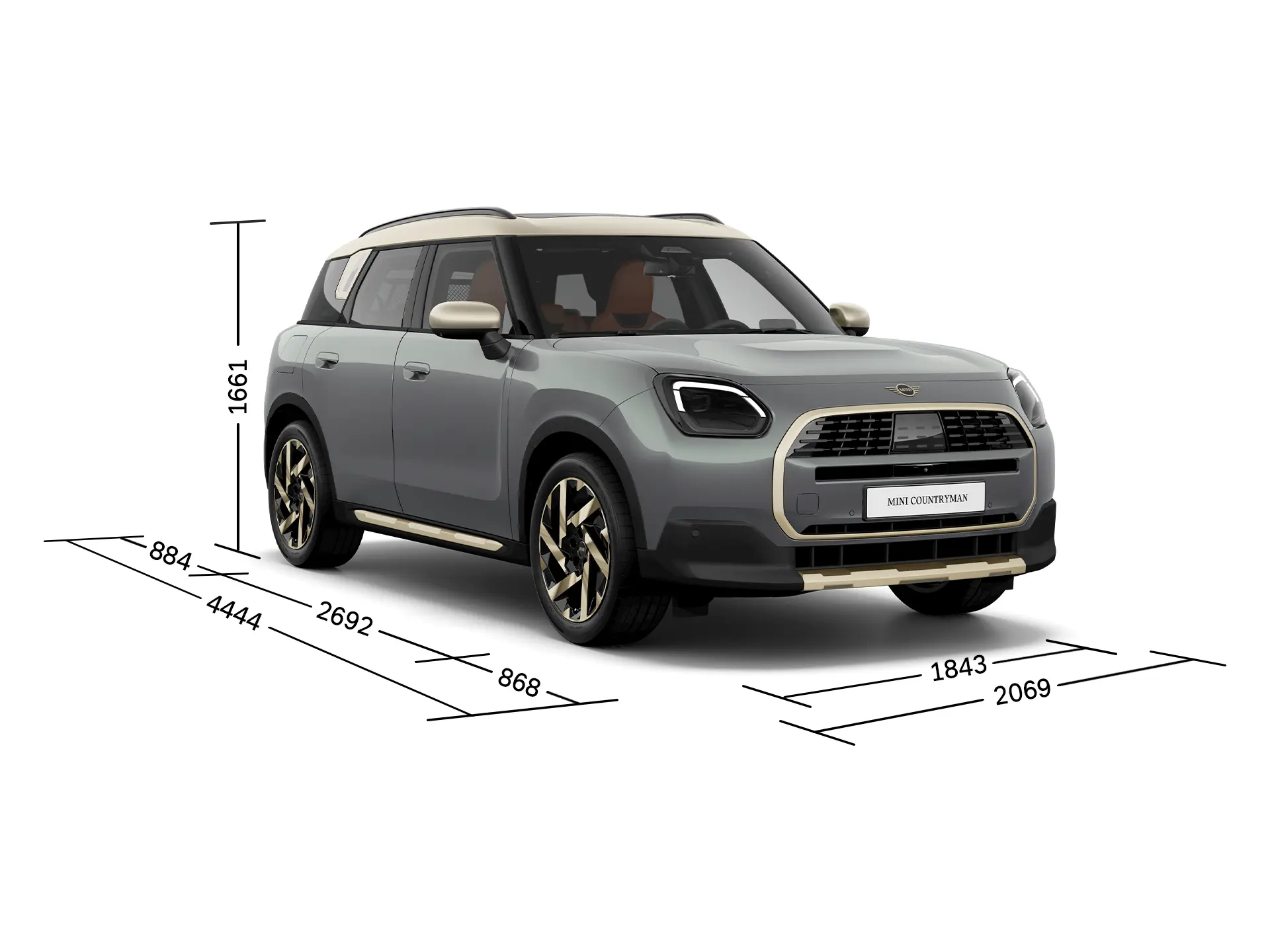 MINI Countryman - Pogled sprijeda s dimenzijama