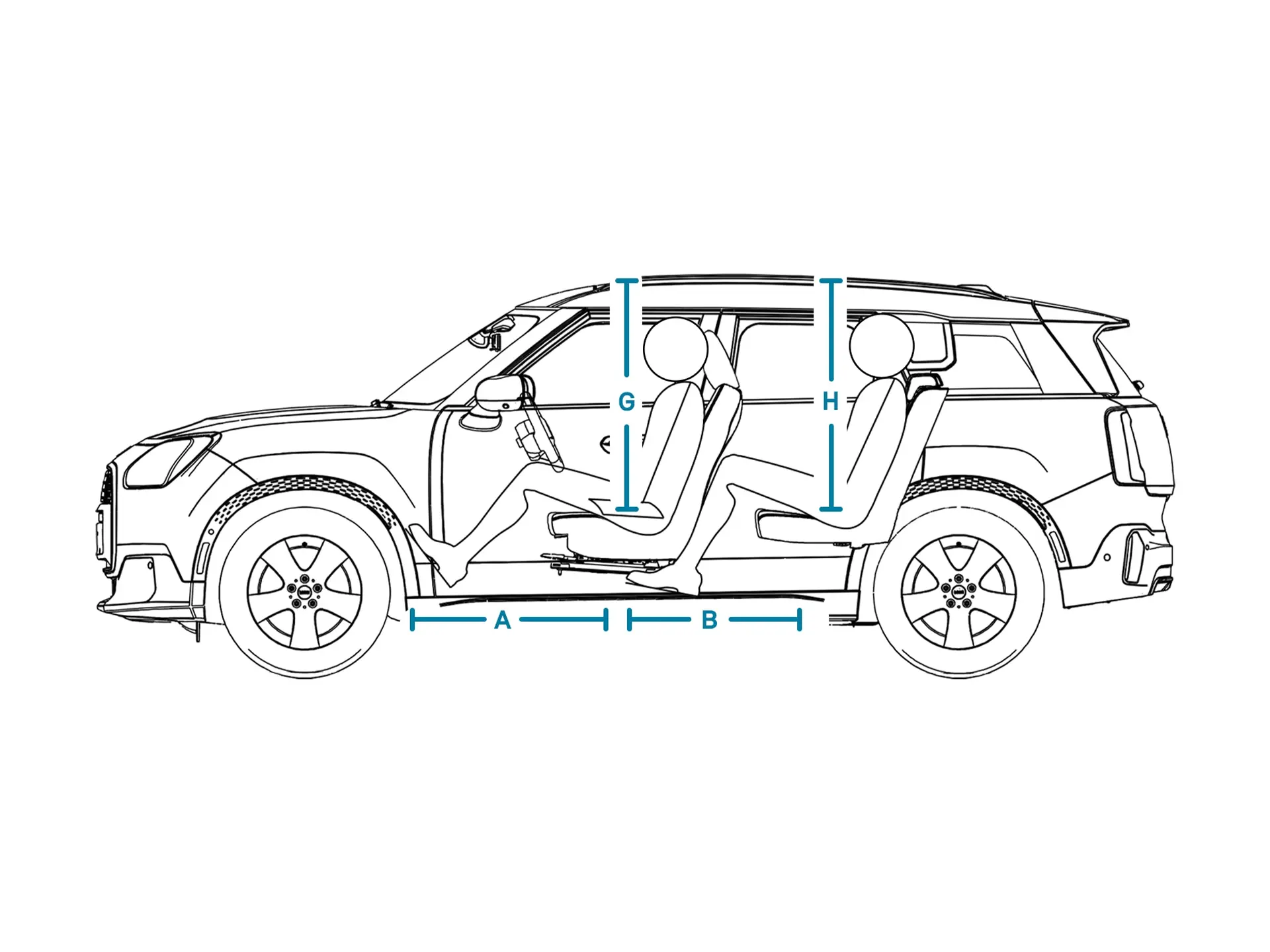 MINI Countryman - Dimenzije interijera sa strane
