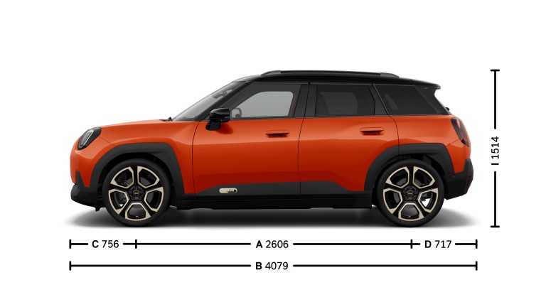 Potpuno električni MINI Aceman - dimenzije - uvodna slika bočni pogled